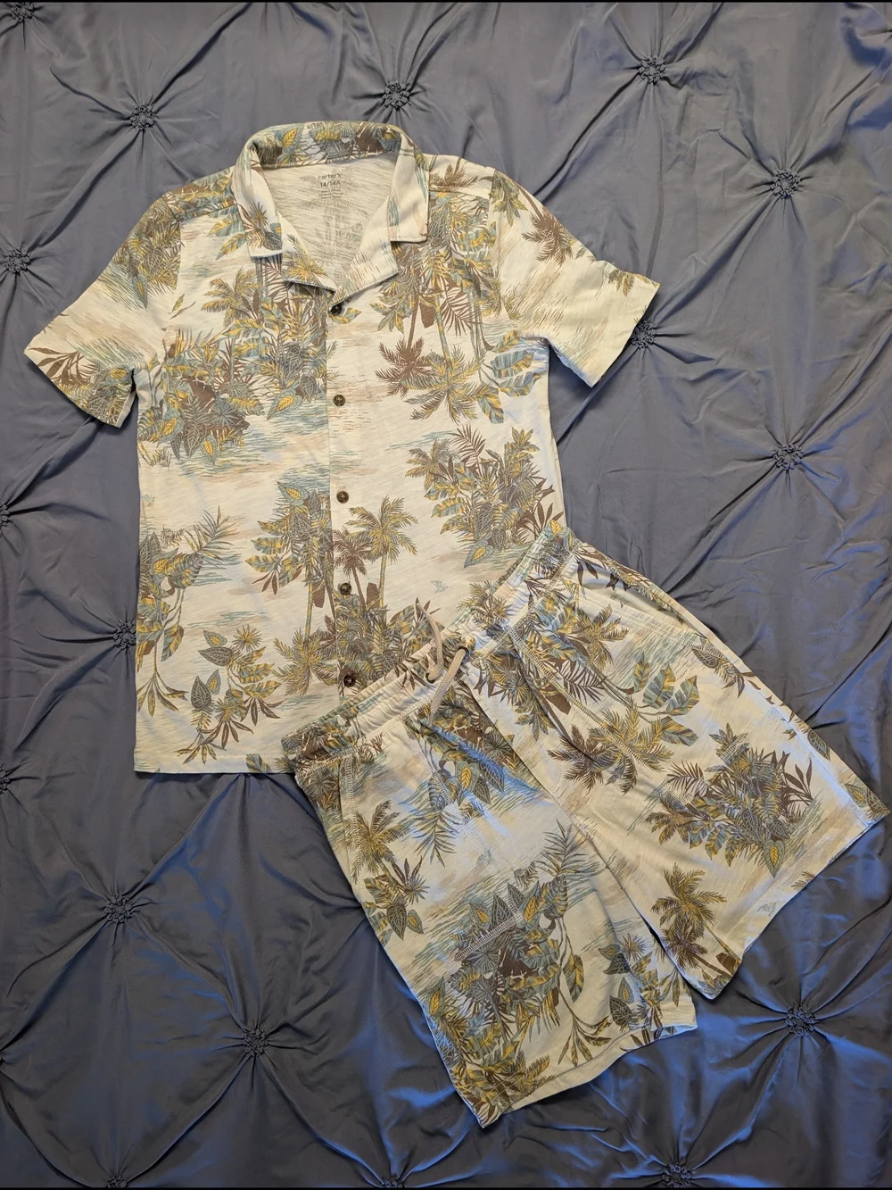 Carter's Cream, Blue & Brown Tropical Kids Matching - Vacation Vibes - Size 14